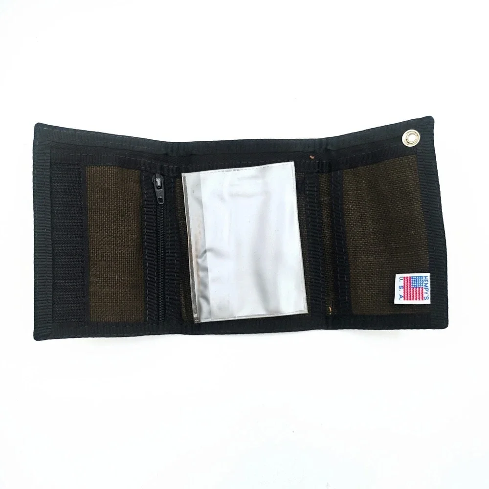 Hempy's Brown Hemp Wallet Stripe Logo Embroidered Trifold Bifold Canvas VTG 90s